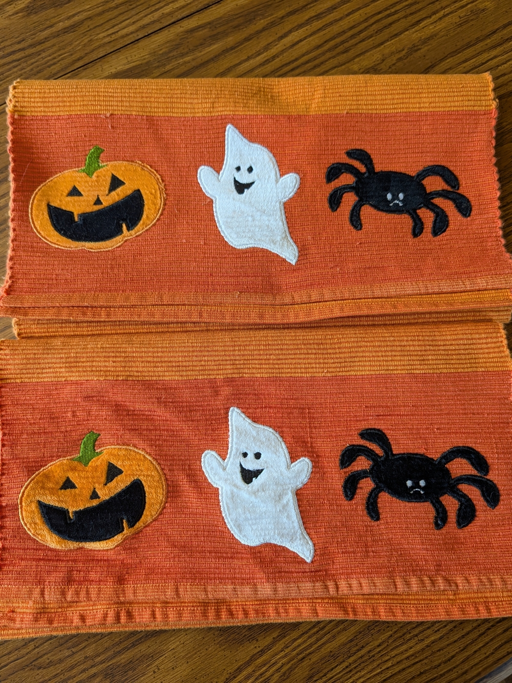 Vintage Set Of 2 Halloween Woven Embroidered Table Runners Pumpkin 60”x 14”